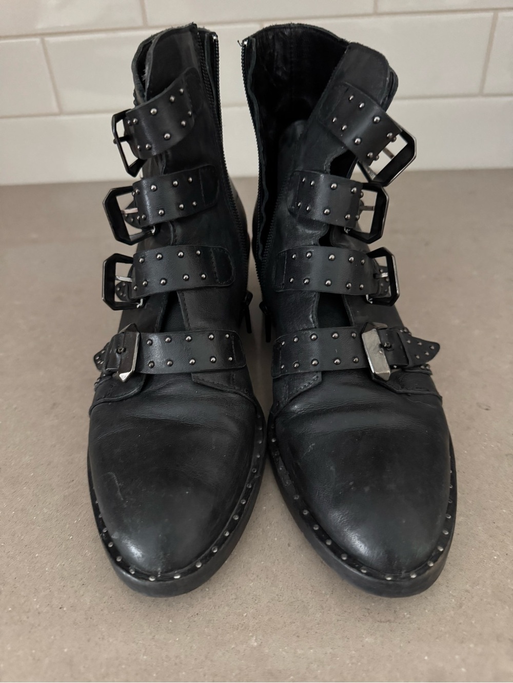 Women's Black Studded Buckle Ankle Booties